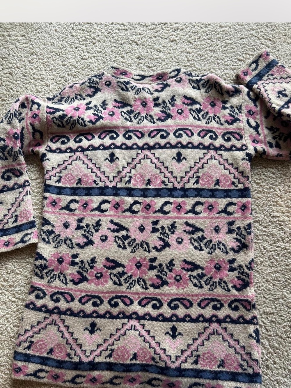 Cream Floral Knit Sweater with Pink & Navy Pattern